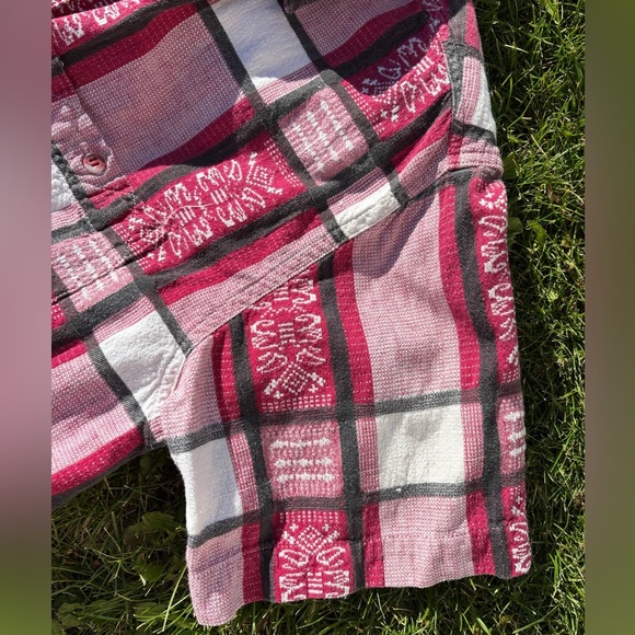 Vtg Citi-Craze Sophisticates S/S Button-Up Shirt Womens M Red Wht Plaid Abstract - Picture 5 of 6